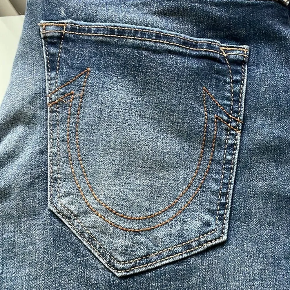 True Religion NWT jeans 34 ROCCO new relaxed skinny dark blue wash faded faded